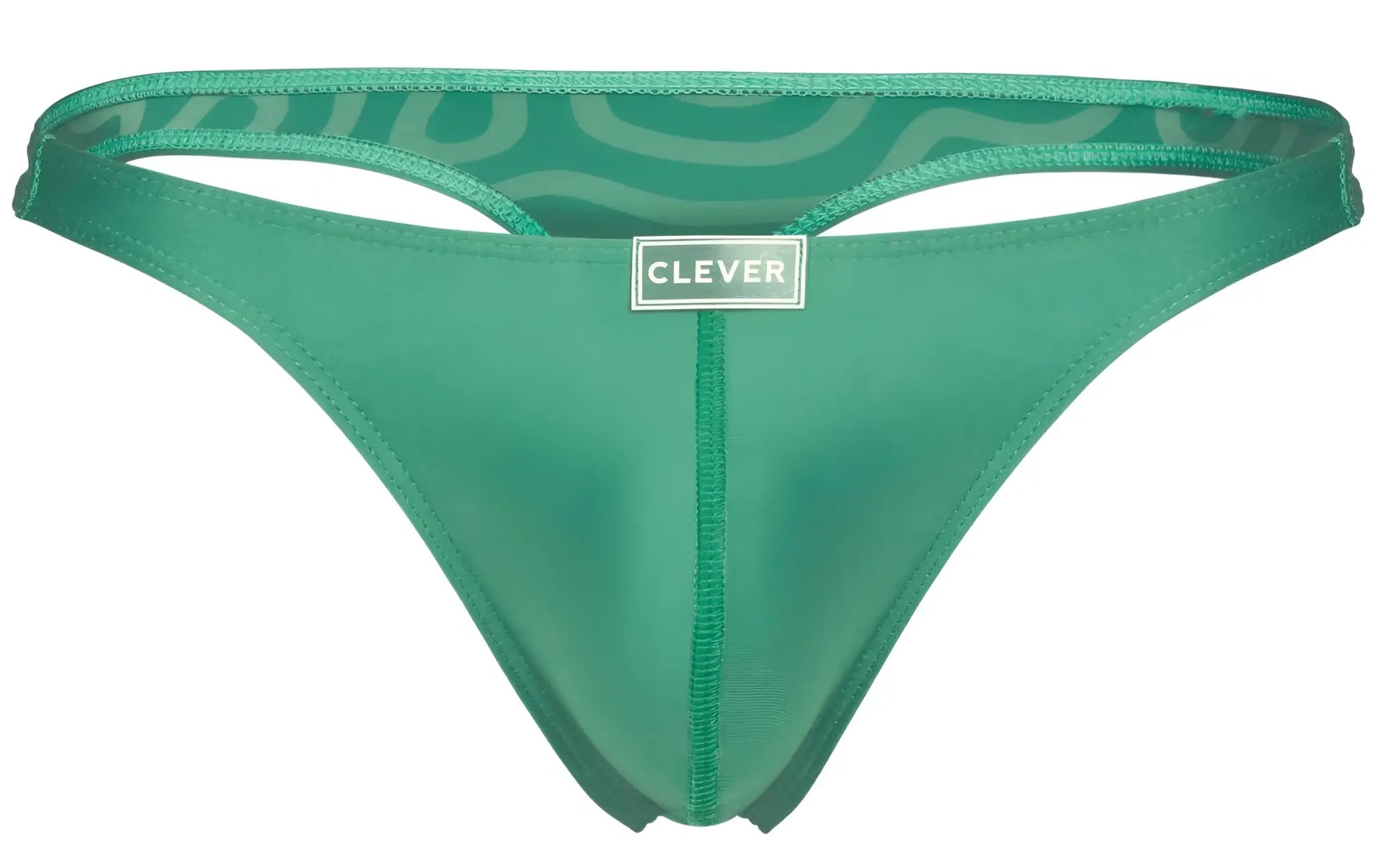 Emerald green clever 1773 cactus thong with sheer mesh and solid front fabric featuring clever brand label