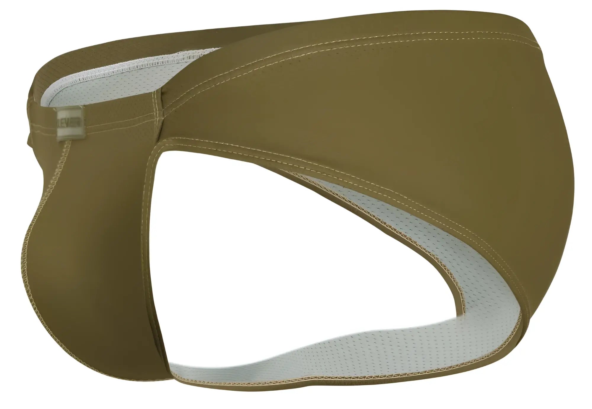 Olive green clever 1775 optimo briefs with white mesh lining and stitched seams visible on fabric material