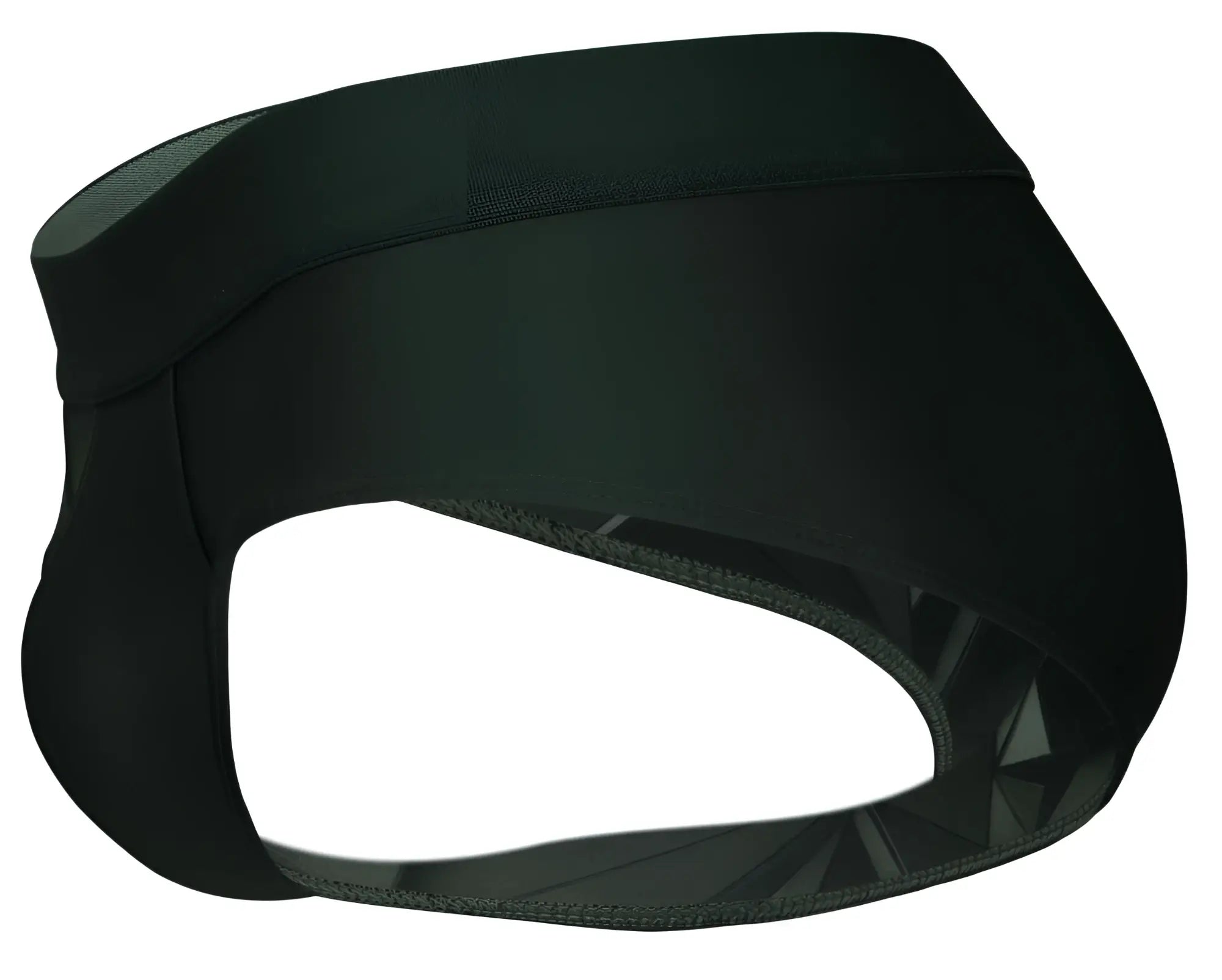 Black neoprene athletic support belt with sleek form-fitting design and subtle geometric pattern for workout use