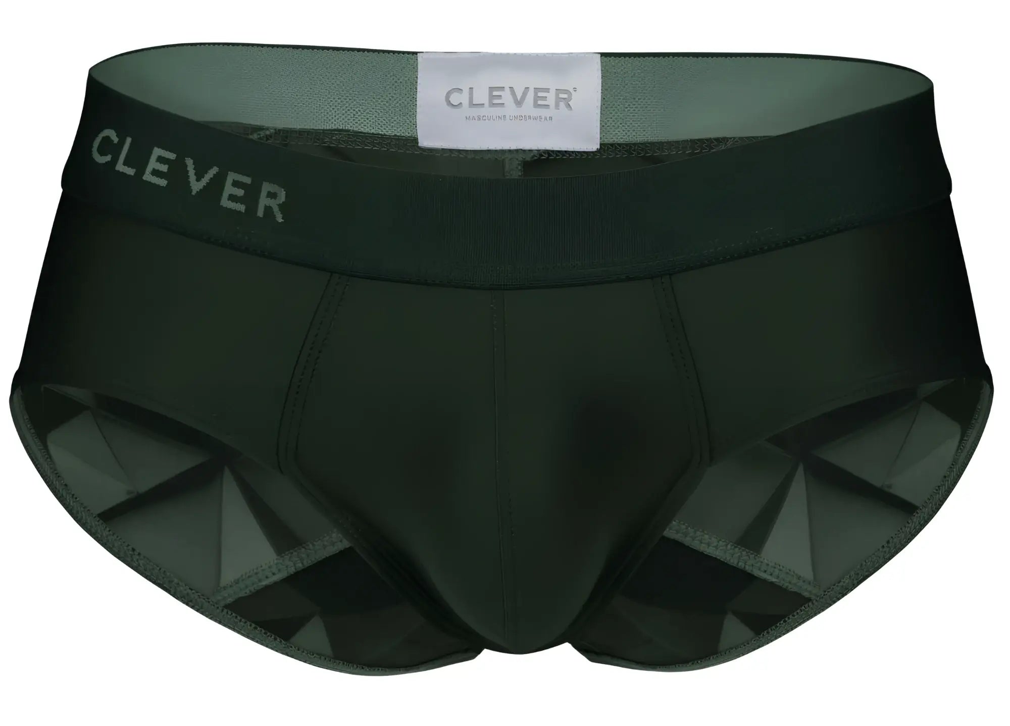 Dark green clever 1776 venecia briefs with geometric side pattern and branded waistband for men