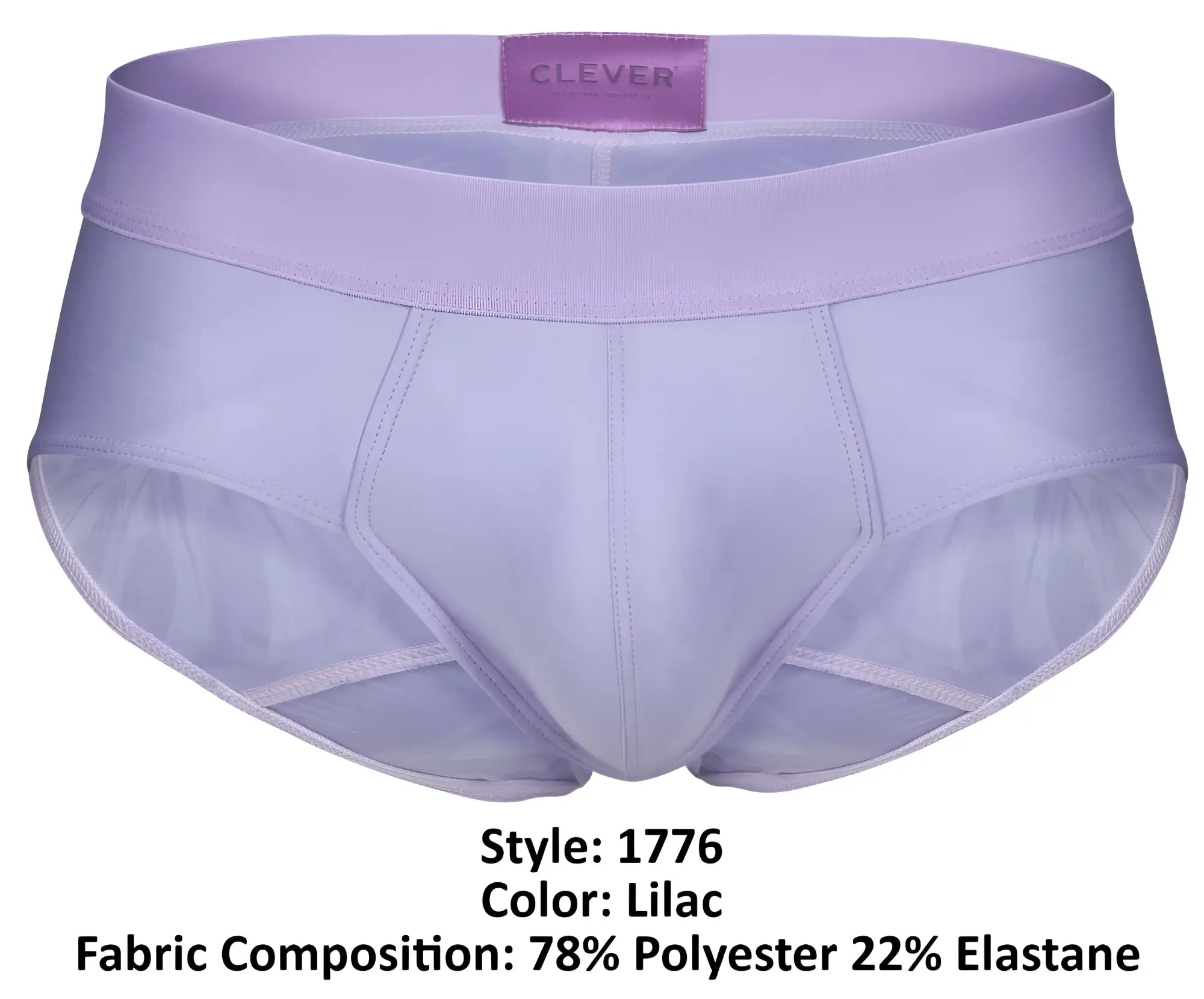 Lilac clever 1776 venecia briefs made from 78 percent polyester and 22 percent elastane fabric shown from the back