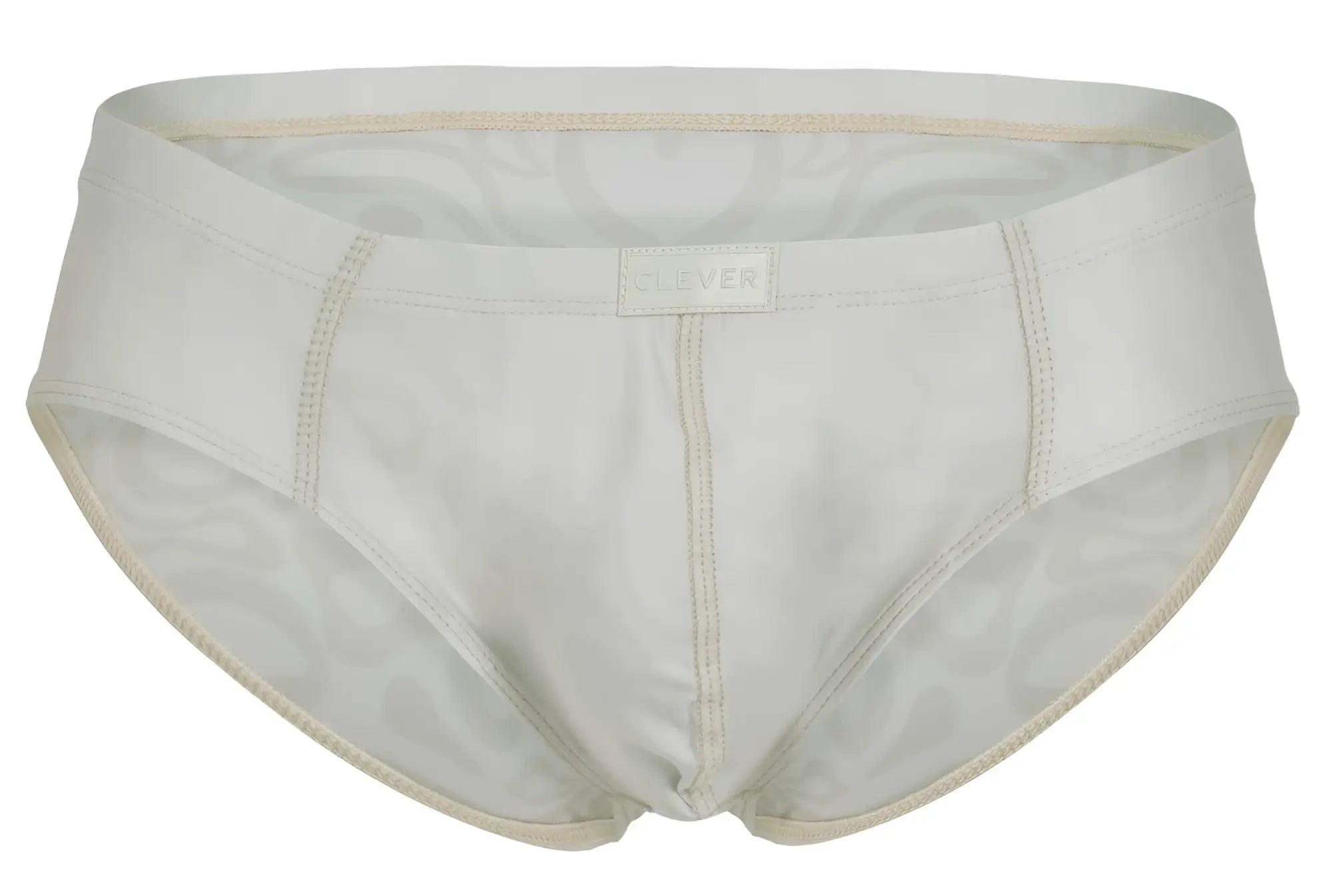 Cream-colored clever 1781 maya briefs in satin-like fabric with subtle embossed pattern and matching stitching