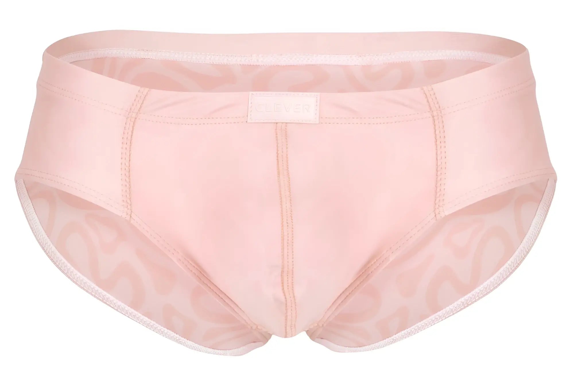 A soft pink clever 1781 maya brief made of sheer mesh with a subtle pattern and elastic waistband