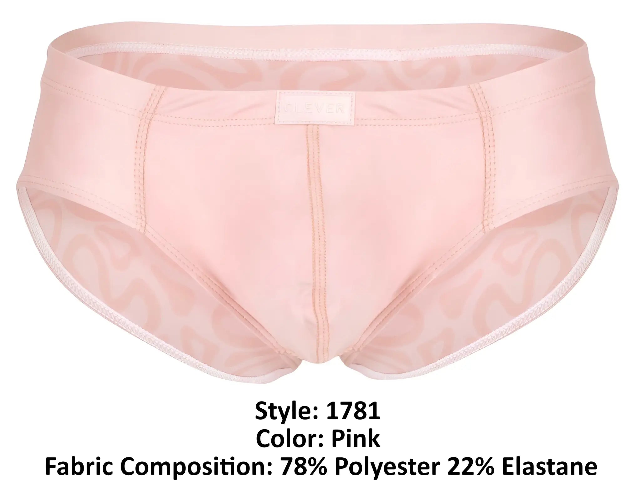 Pink clever 1781 maya briefs featuring subtle leopard print made of 78% polyester 22% elastane smooth fabric