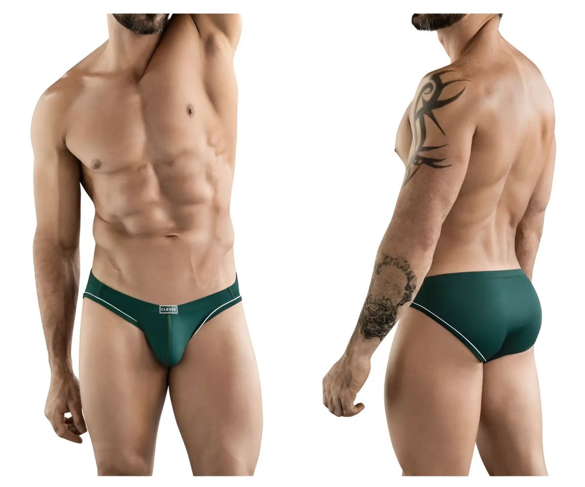 Dark green clever 1782 Argovia briefs with white trim and classic label on waistband, form-fitting and comfortable