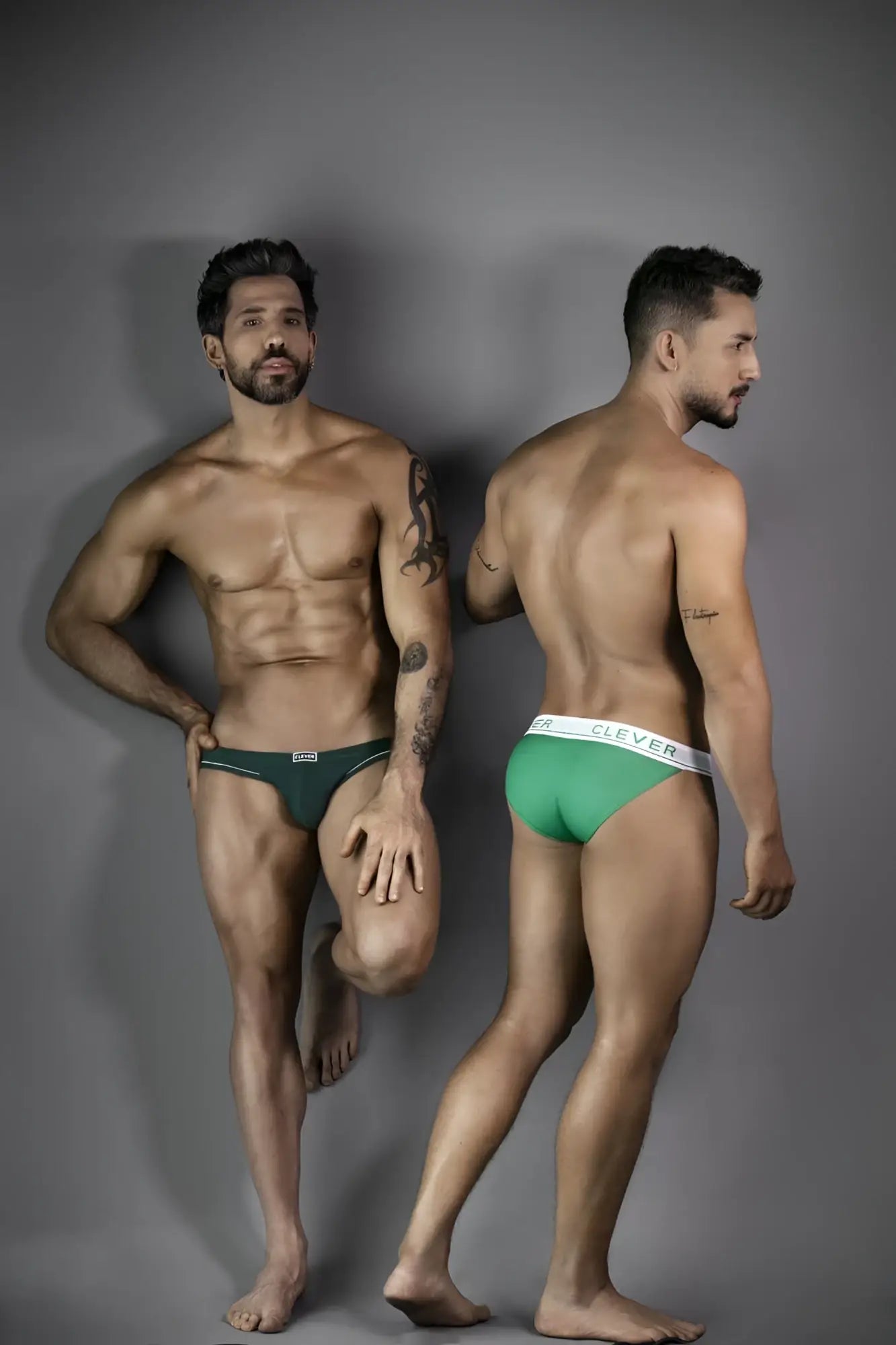 Green clever 1782 Argovia briefs with white waistband featuring brand name in dark green cotton fabric