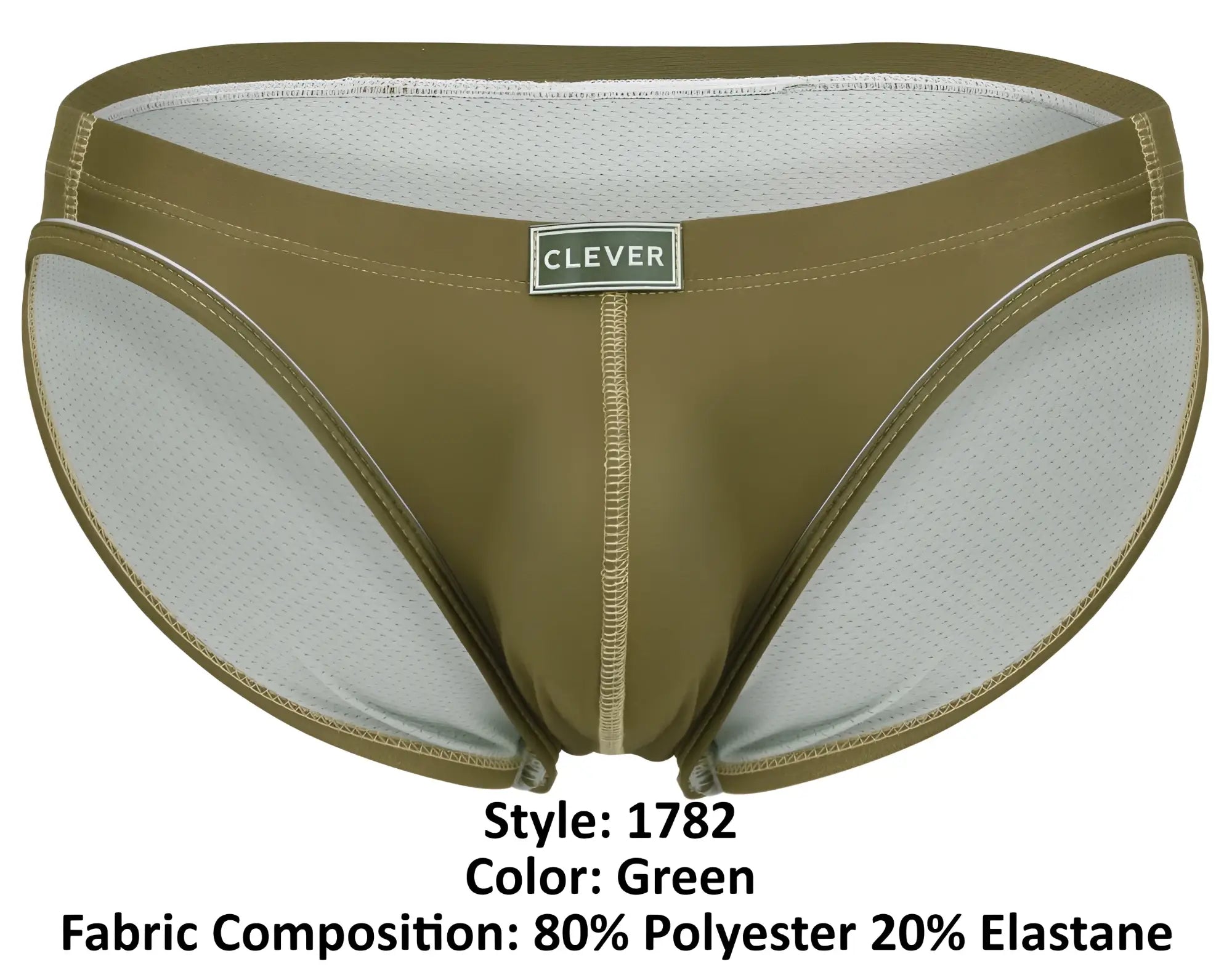 Olive green clever 1782 argovia briefs made of 80 polyester 20 elastane with mesh lining showing front side