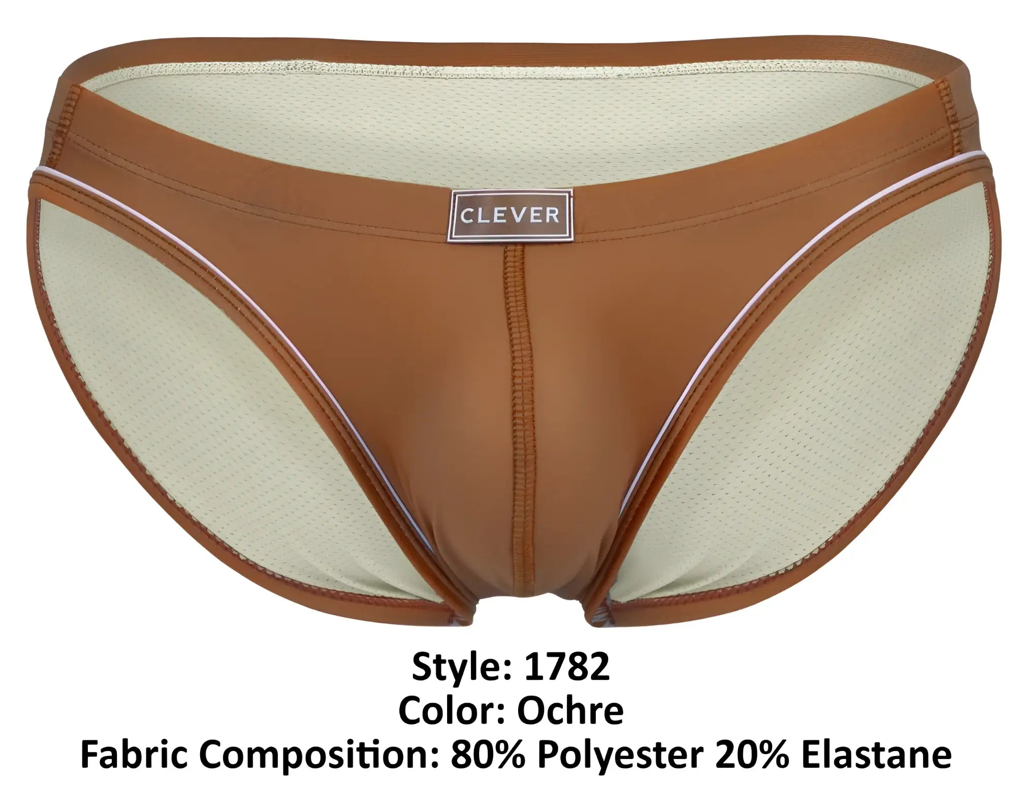 Ochre-colored clever 1782 argovia briefs with a sleek smooth outer shell and breathable mesh lining