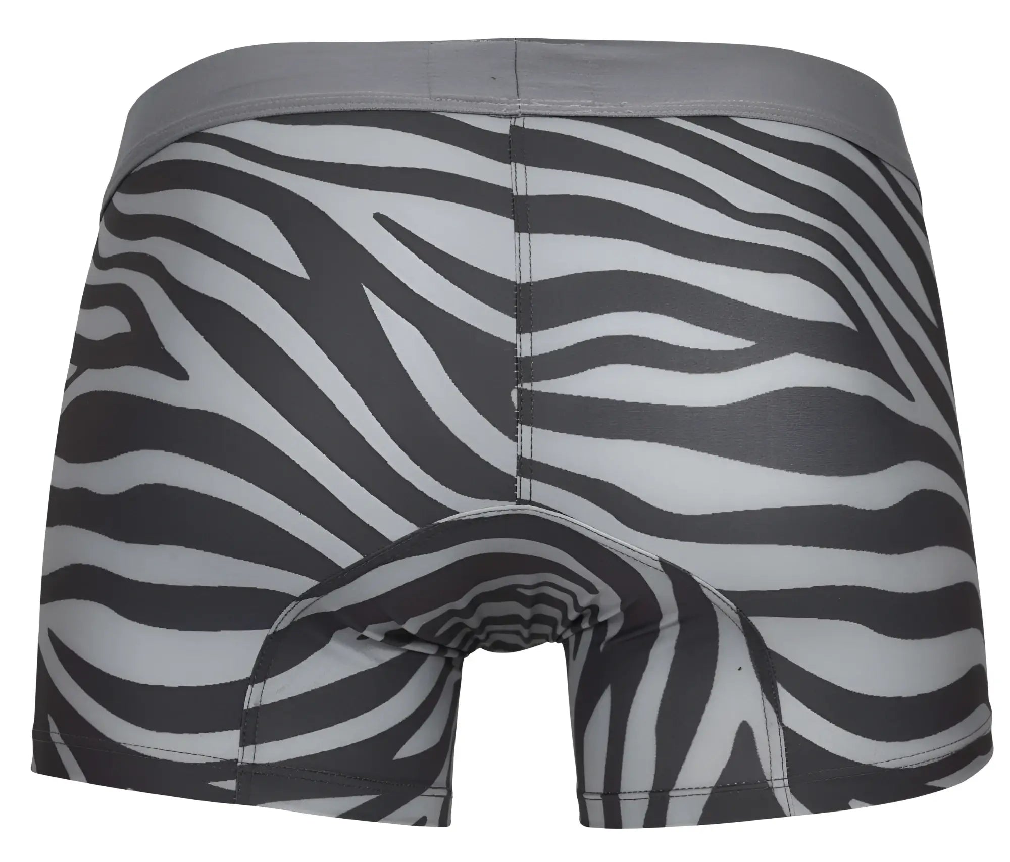 Clever 1800 cebra trunks gray men’s boxer briefs with black and white zebra stripes and a gray waistband