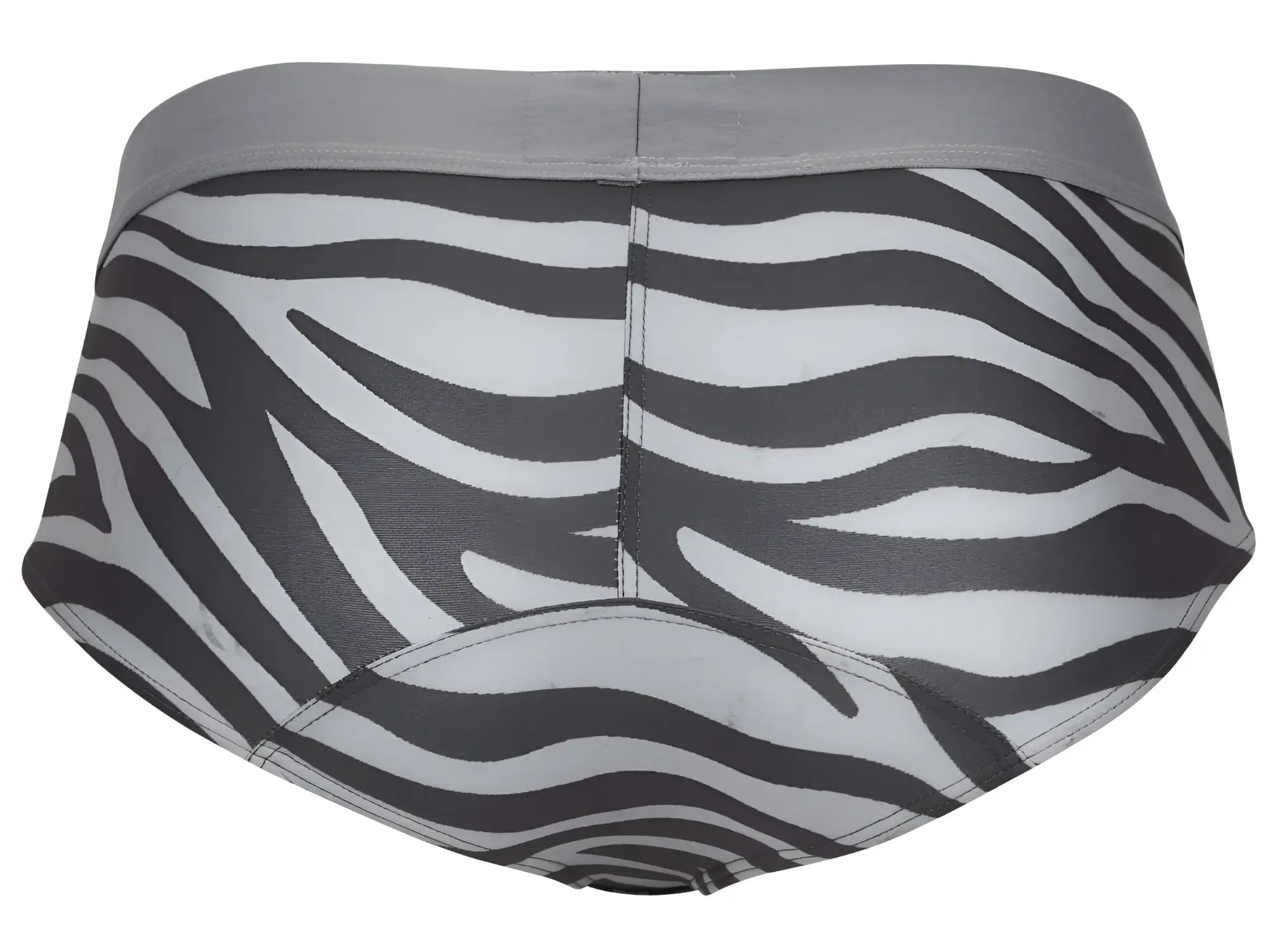 Gray waistband clever 1801 cebra briefs with black and white zebra stripe pattern front view underwear