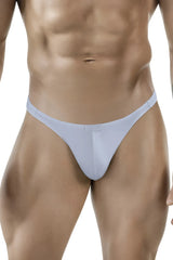 Light blue smooth-textured clever 1830 desirable thong with subtle brand tag at the front in gray color