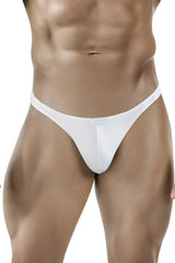 White clever 1830 desirable thong made of smooth fabric with a small rectangular label at the center front
