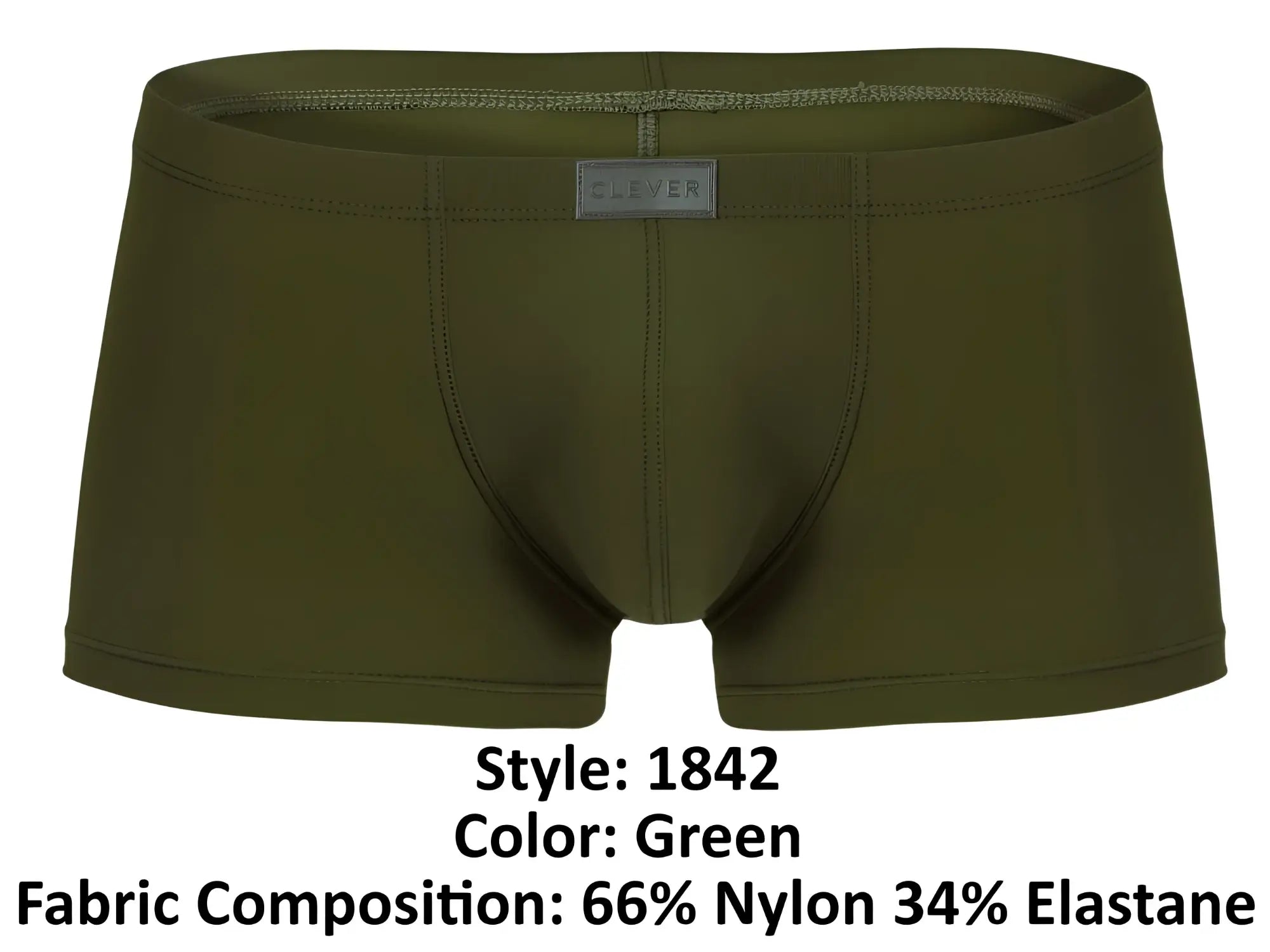 Olive green clever 1842 buenavista trunks boxer briefs made of 66 nylon 34 elastane with branded waistband label