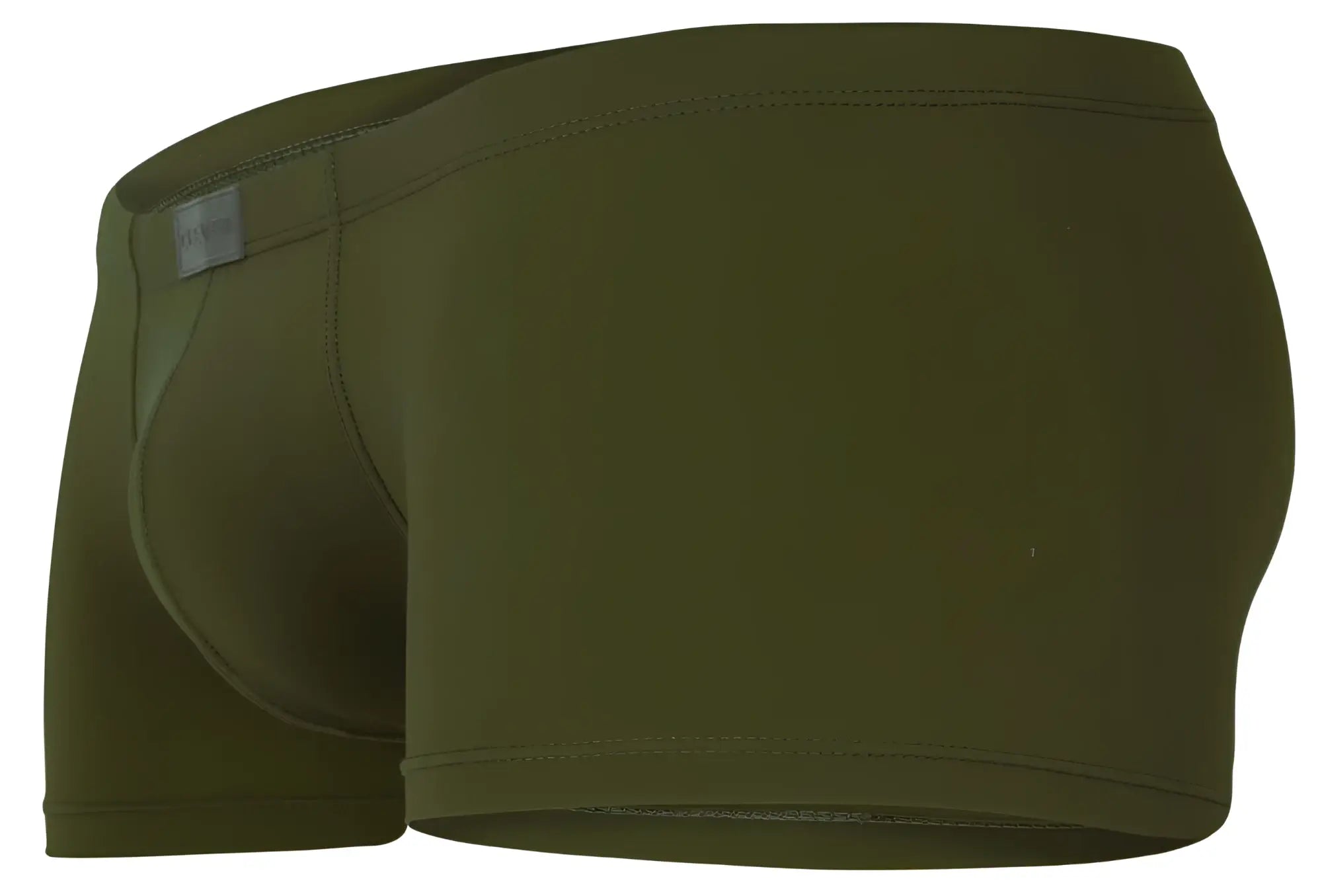 Olive green clever 1842 buenavista trunks with smooth stretchy fabric and subtle brand tag on waistband