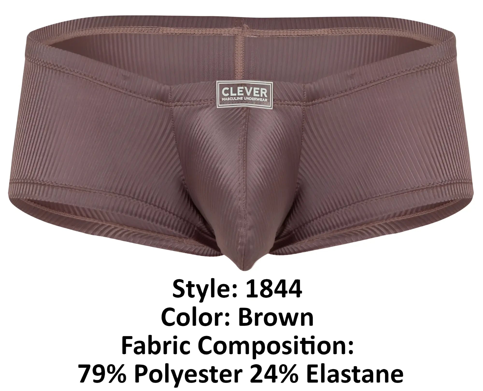 Brown ribbed polyester and elastane briefs by clever men’s underwear from the clever 1844 aura trunks line