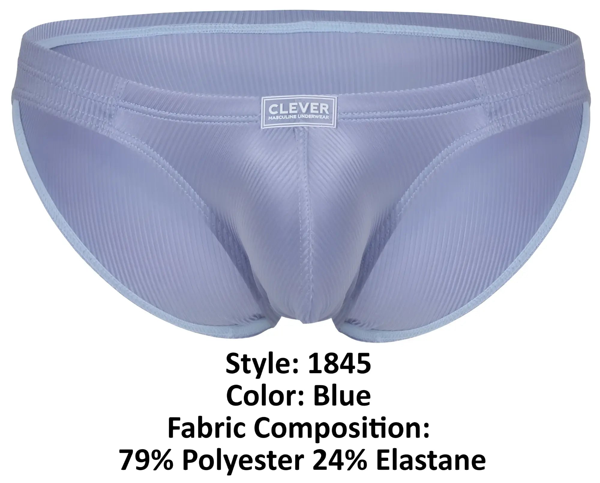 Light blue clever 1845 aura bikini men’s briefs in ribbed polyester and elastane blend for comfortable fit