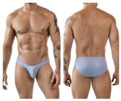 Light blue ribbed textured men’s briefs with subtle brand logo front clever 1845 aura bikini color blue