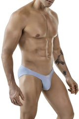 Clever 1845 aura bikini briefs in light blue textured fabric with a subtle pattern and small front logo