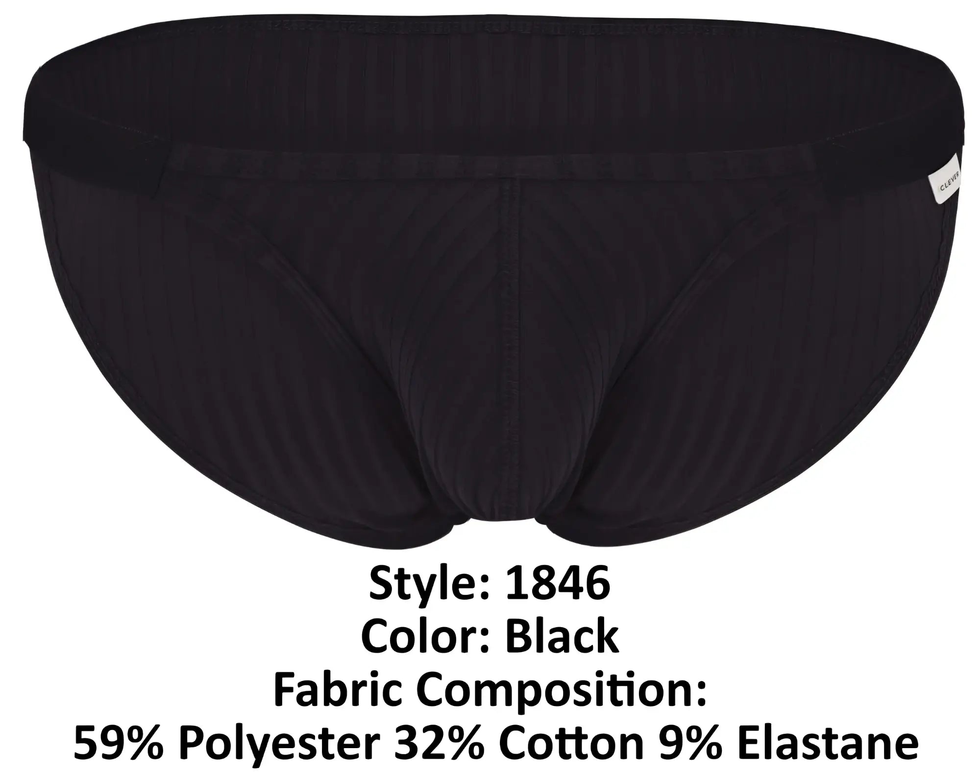 Black clever 1846 mantra bikini briefs with ribbed texture and elastic waistband for comfortable everyday wear
