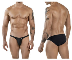 Black textured briefs clever 1846 mantra bikini with subtle ribbed pattern and white brand tag on waistband