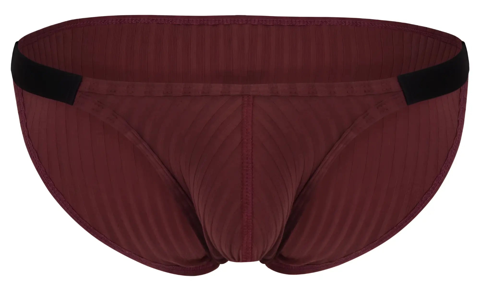 Clever 1846 mantra bikini color grape maroon ribbed briefs with black elastic waistband front view