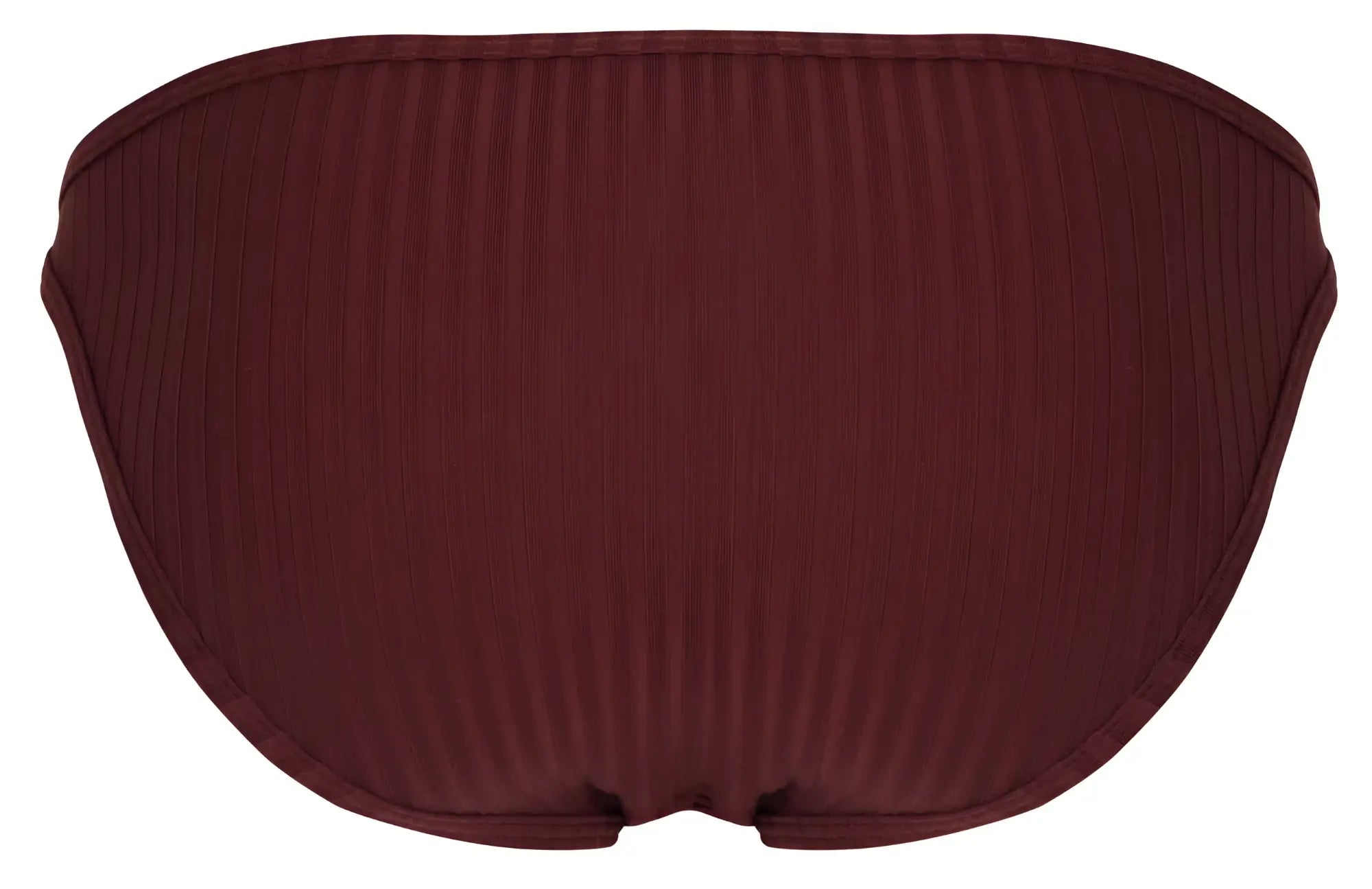 Maroon ribbed clever 1846 mantra bikini bottom with sleek contoured design shown from the back side