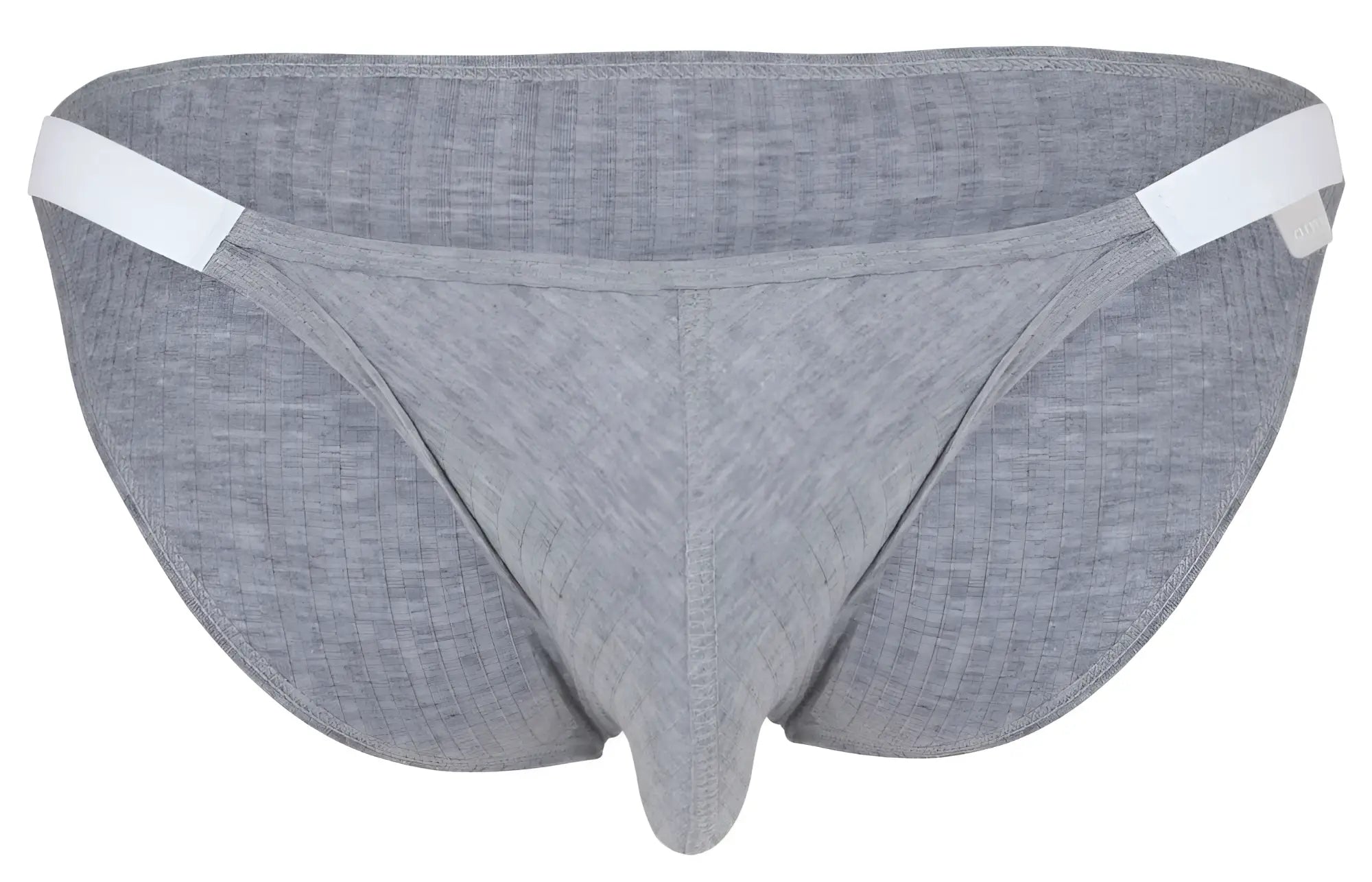 Gray textured fabric briefs with white elastic waistband from clever 1846 mantra bikini color gray collection