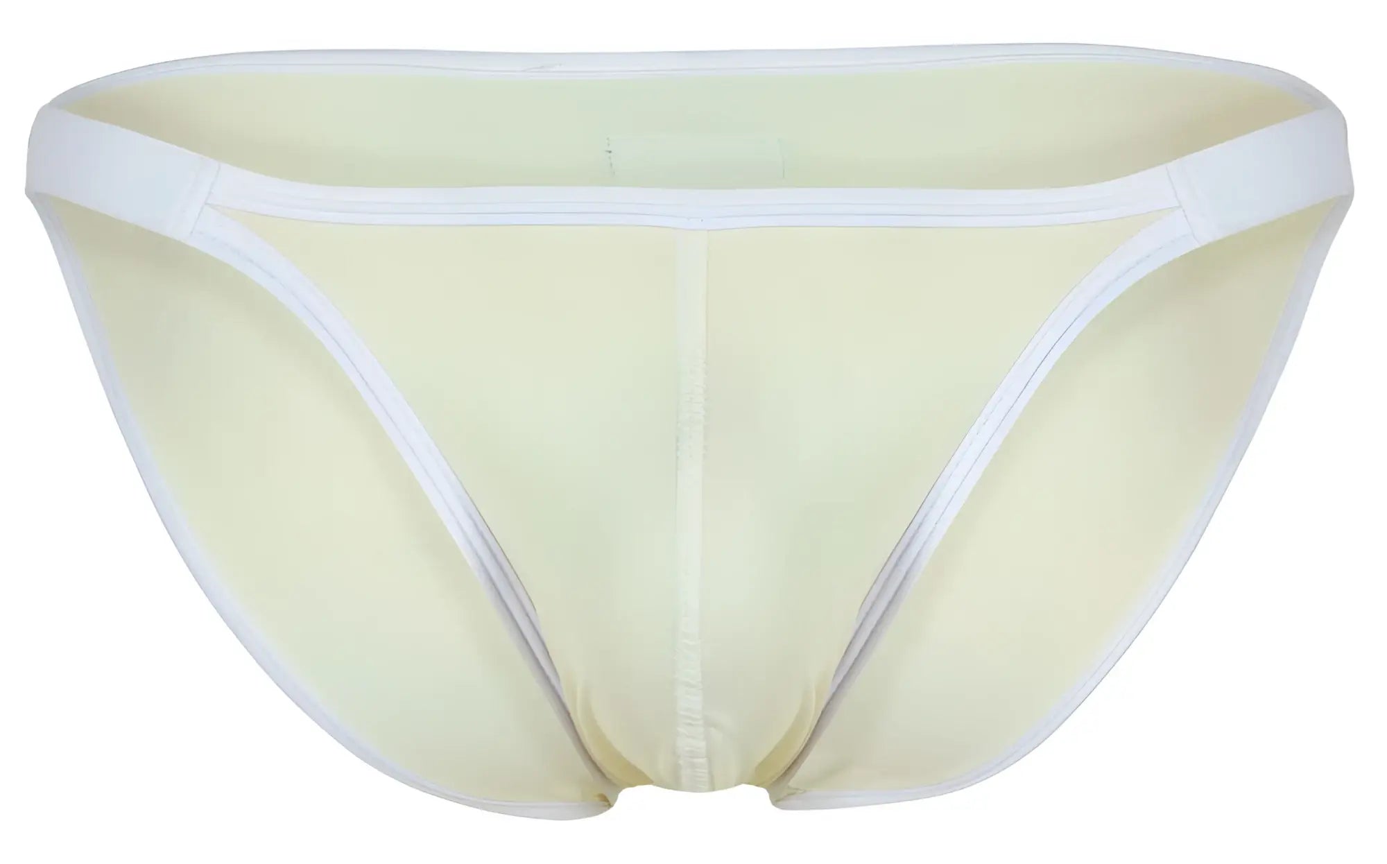 Pale yellow sheer briefs with white trim in clever 1848 relax bikini color beige for comfortable everyday wear