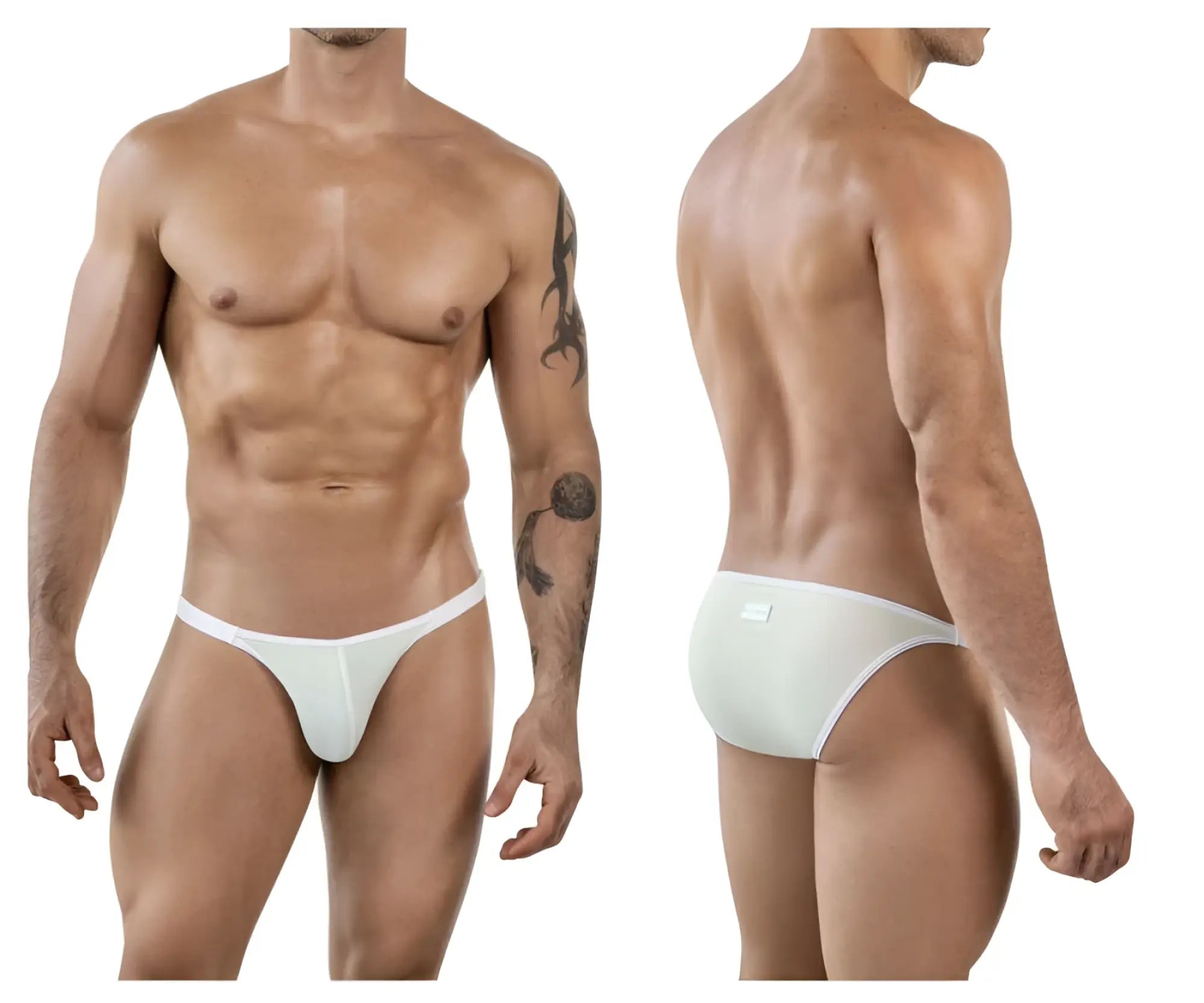 White athletic briefs with smooth form-fitting design and subtle elastic waistband from clever 1848 relax bikini beige