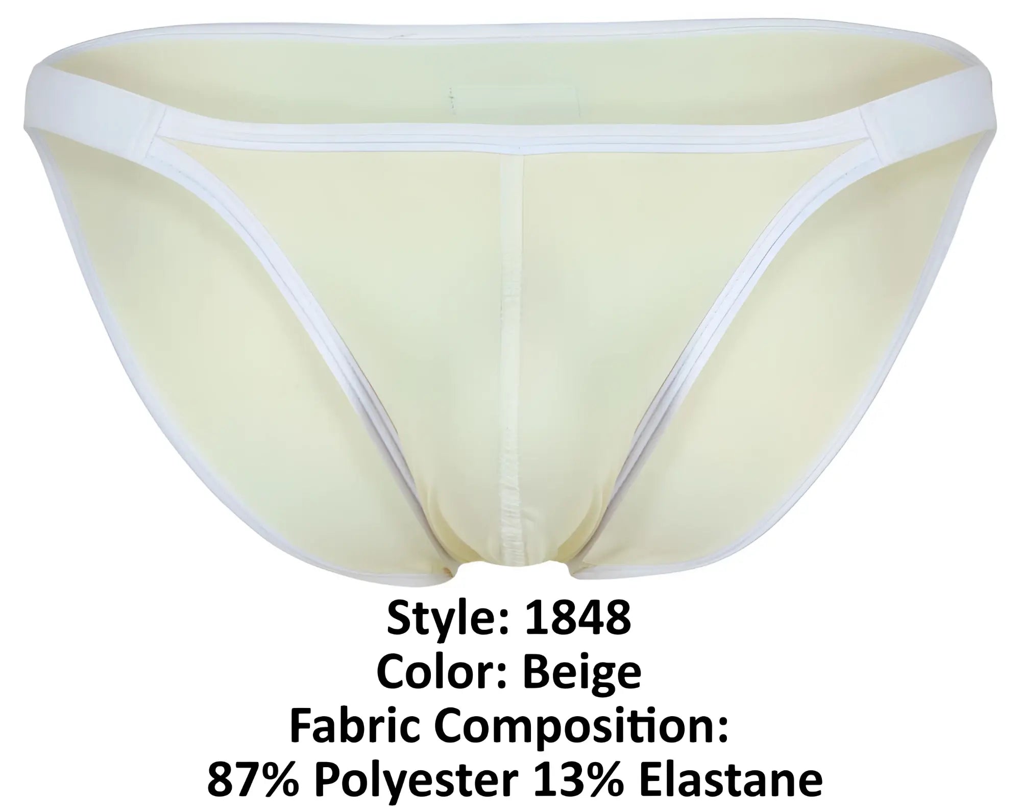 Beige clever 1848 relax bikini briefs with white trim, seamless form-fitting design made of polyester and elastane