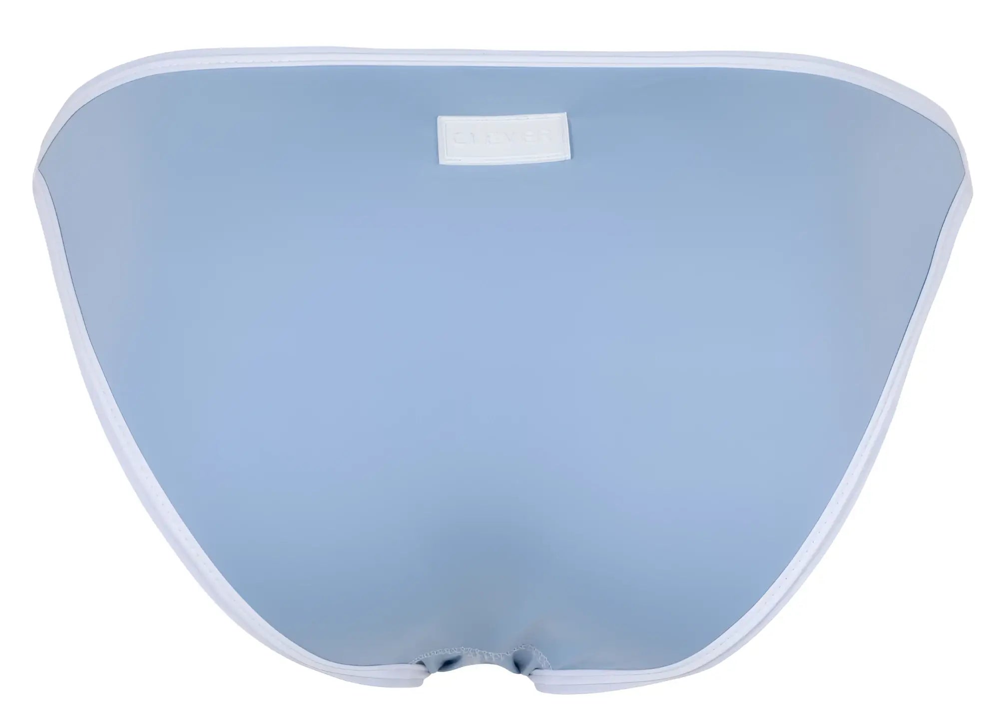 Light blue clever 1848 relax bikini bottom with white trim and small rectangular brand tag in front view