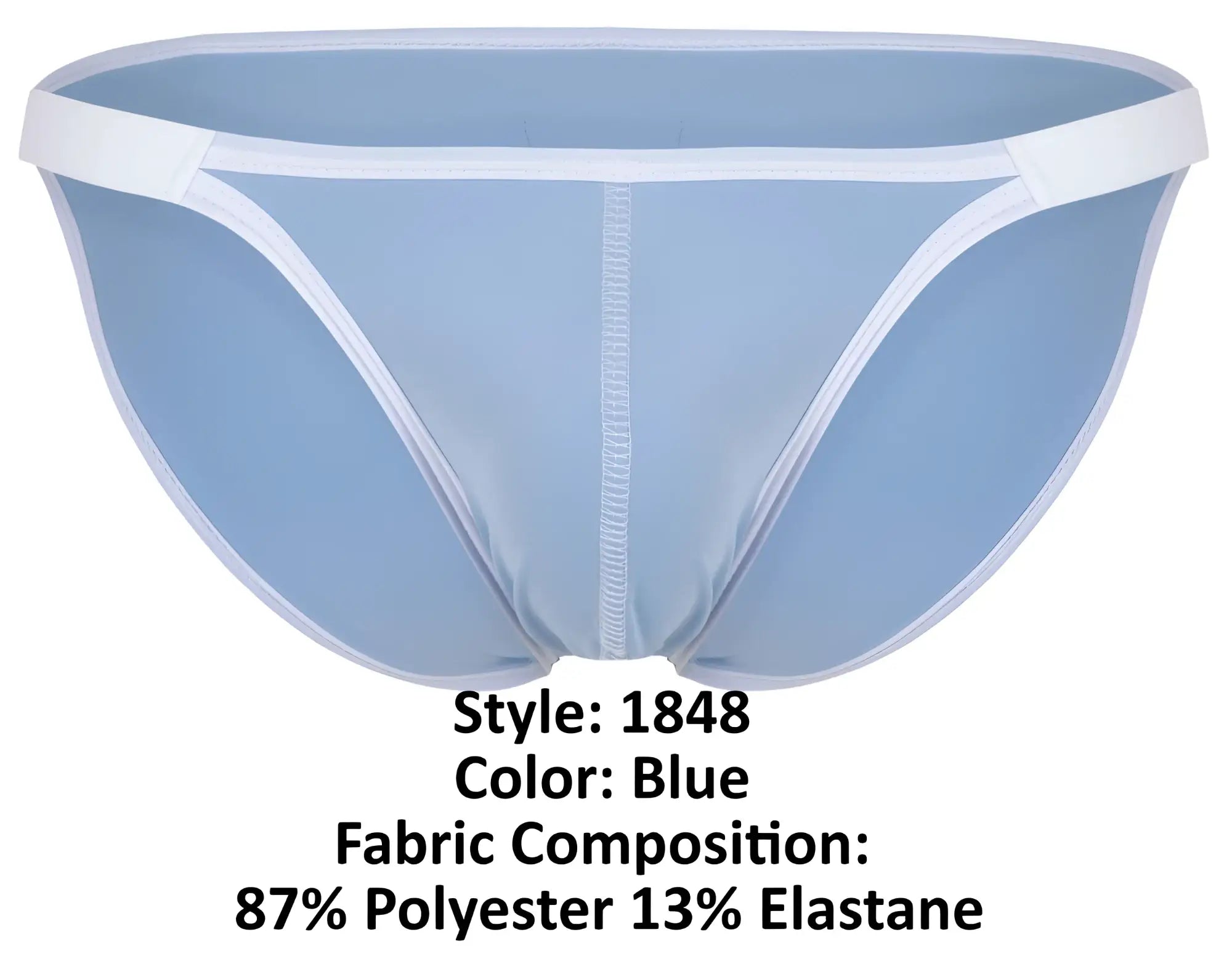 Light blue clever 1848 relax bikini briefs with white trim and central seam in a form-fitting design
