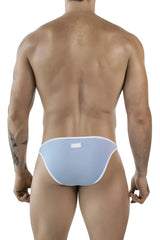 Light blue clever 1848 relax bikini briefs with white trim and back label in form-fitting fabric