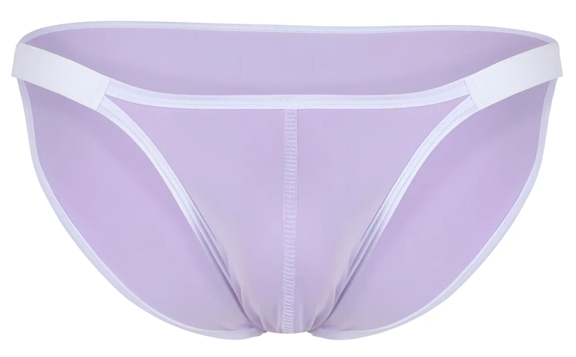 Lavender mesh briefs with white trim and central seam from clever 1848 relax bikini color lilac collection