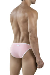 Pink clever 1848 relax bikini briefs with white trim and small rectangular label shown from the back