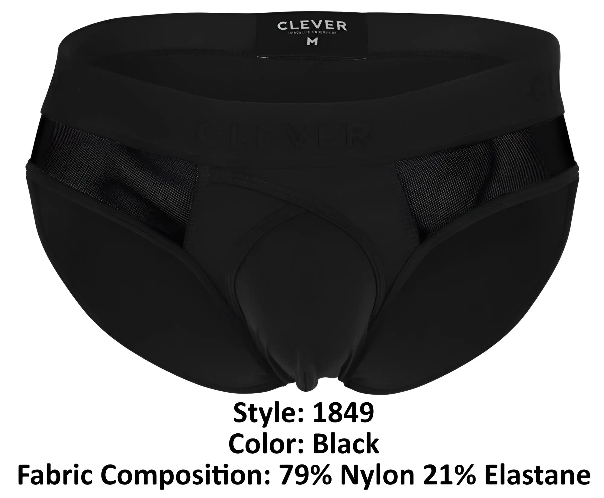 Black mens briefs clever 1849 eros bikini in black with mesh side panels made from 79 nylon and 21 elastane