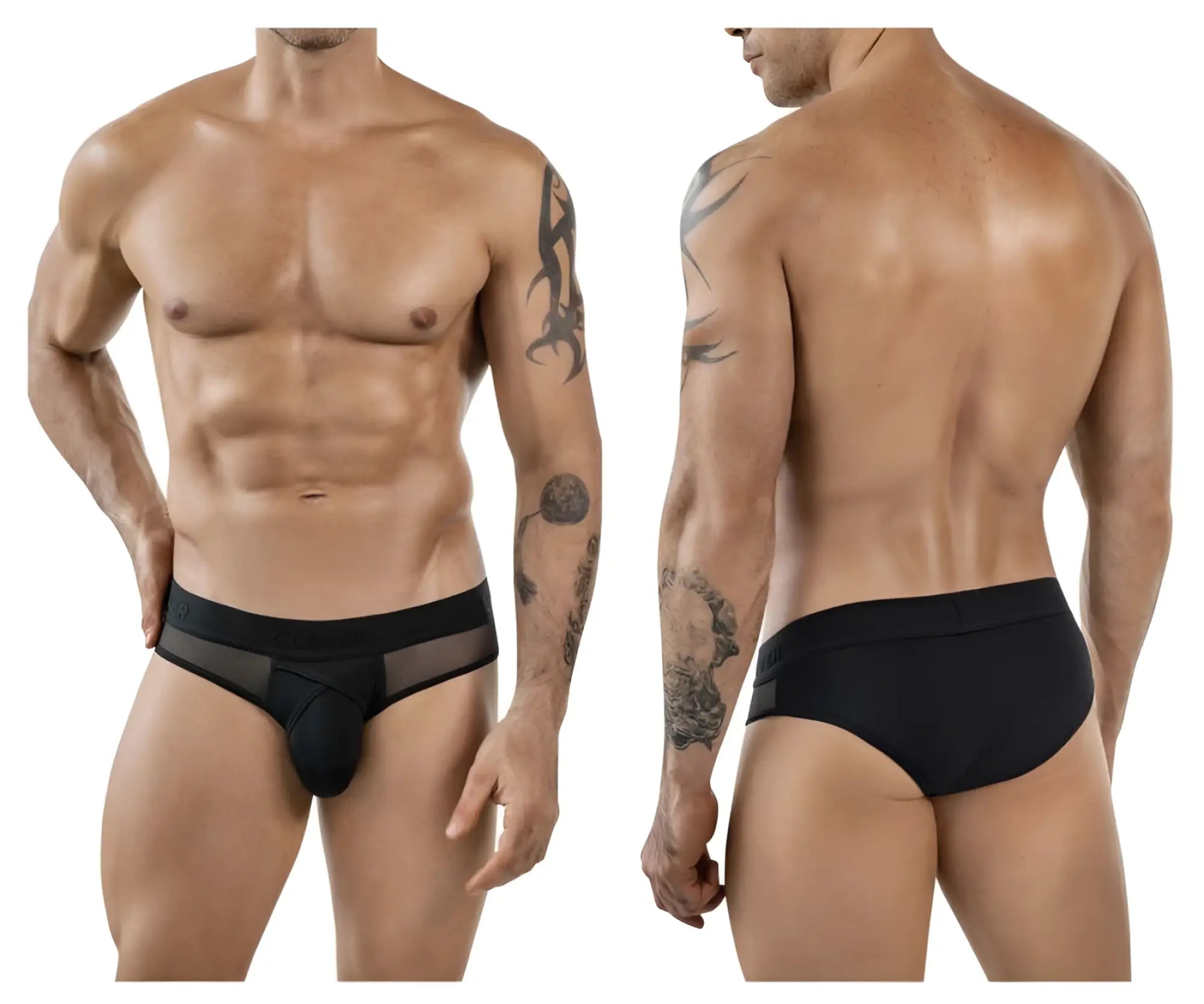 Black men’s briefs clever 1849 eros bikini with sheer mesh side panel and solid back fabric in black