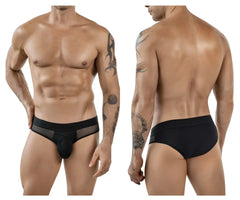 Black men’s briefs clever 1849 eros bikini with sheer mesh side panel and solid back fabric in black