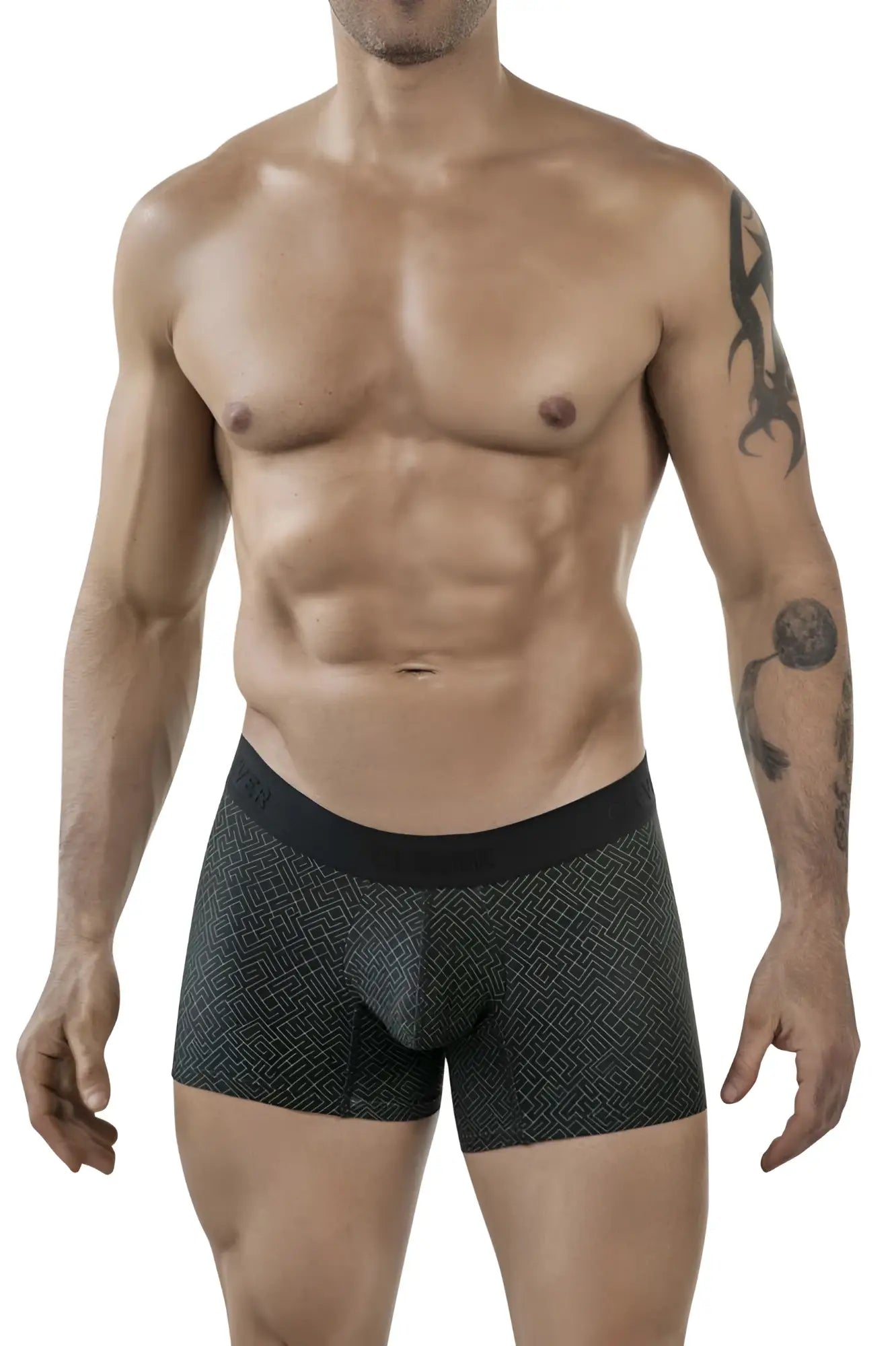 Clever 1850 laberin black boxer briefs with subtle geometric pattern and solid black waistband for comfortable wear
