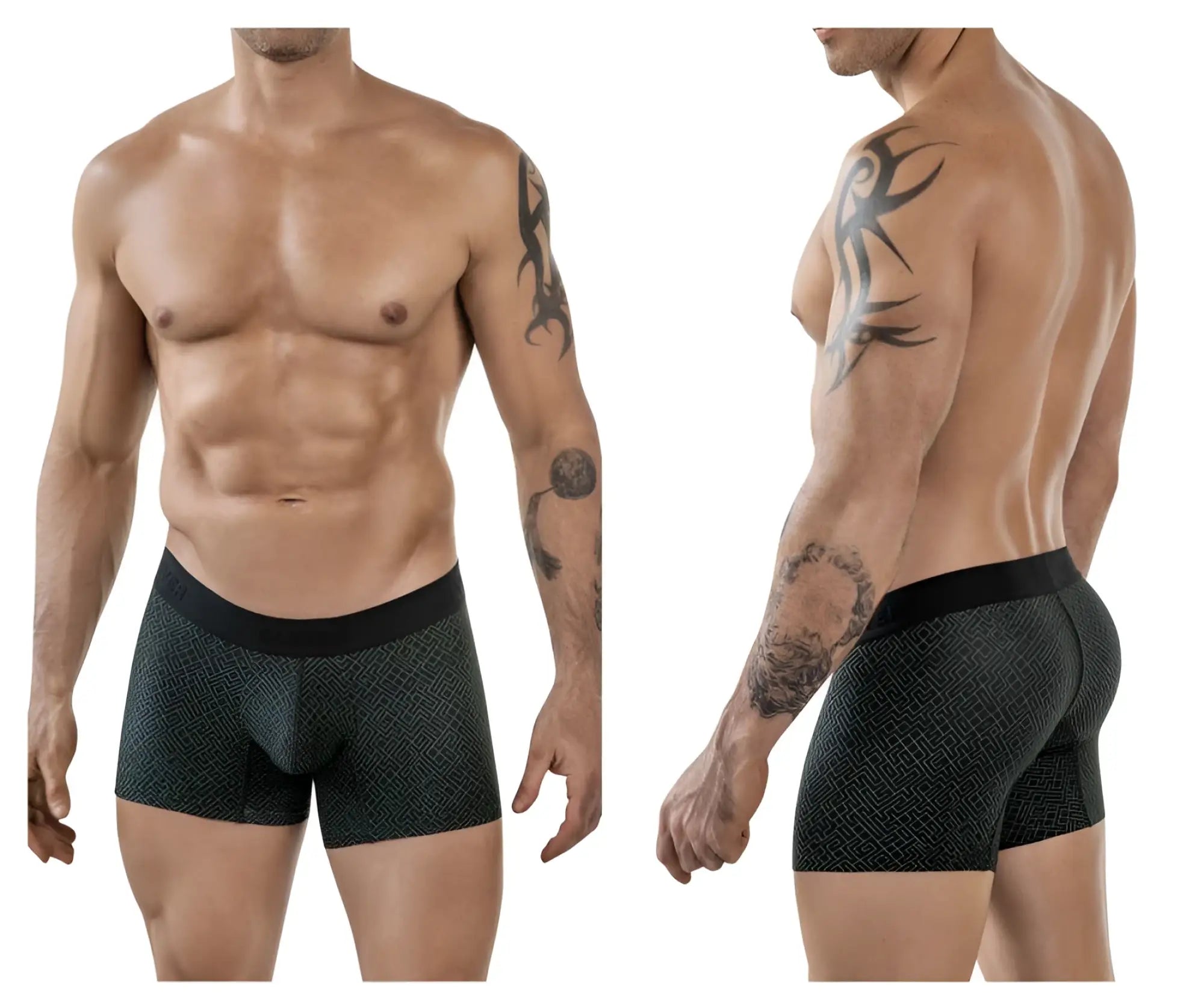 Black clever 1850 laberin trunks boxer briefs with subtle geometric pattern and solid black waistband