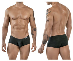 Black Clever 1852 Laberin trunks with subtle geometric pattern and small white logo on waistband in briefs style