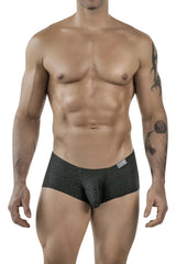 Black clever 1852 laberin trunks briefs with subtle geometric pattern and white brand tag on waistband