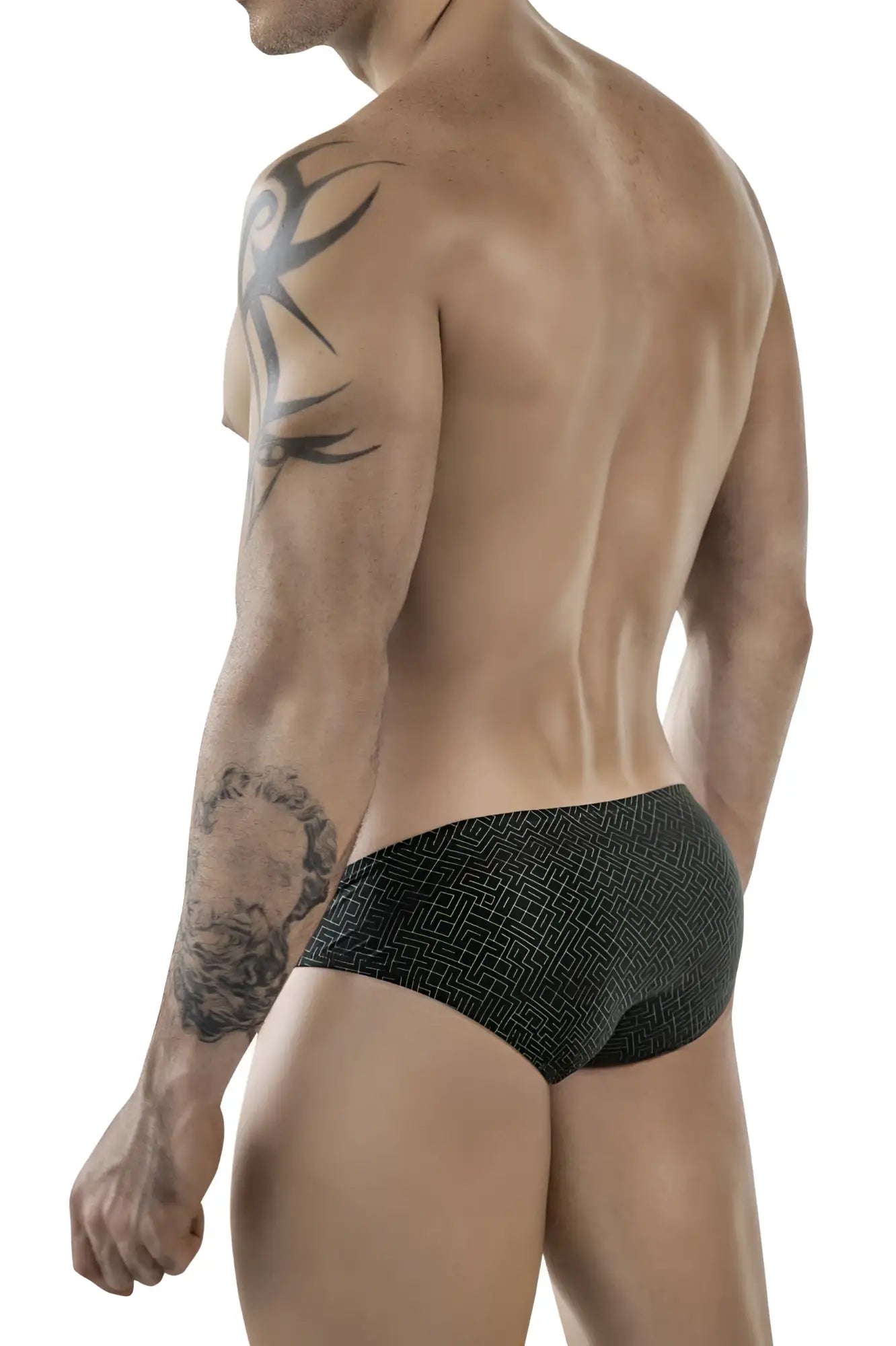 Black briefs Clever 1853 Laberin bikini color black with a subtle white geometric pattern visible from the front