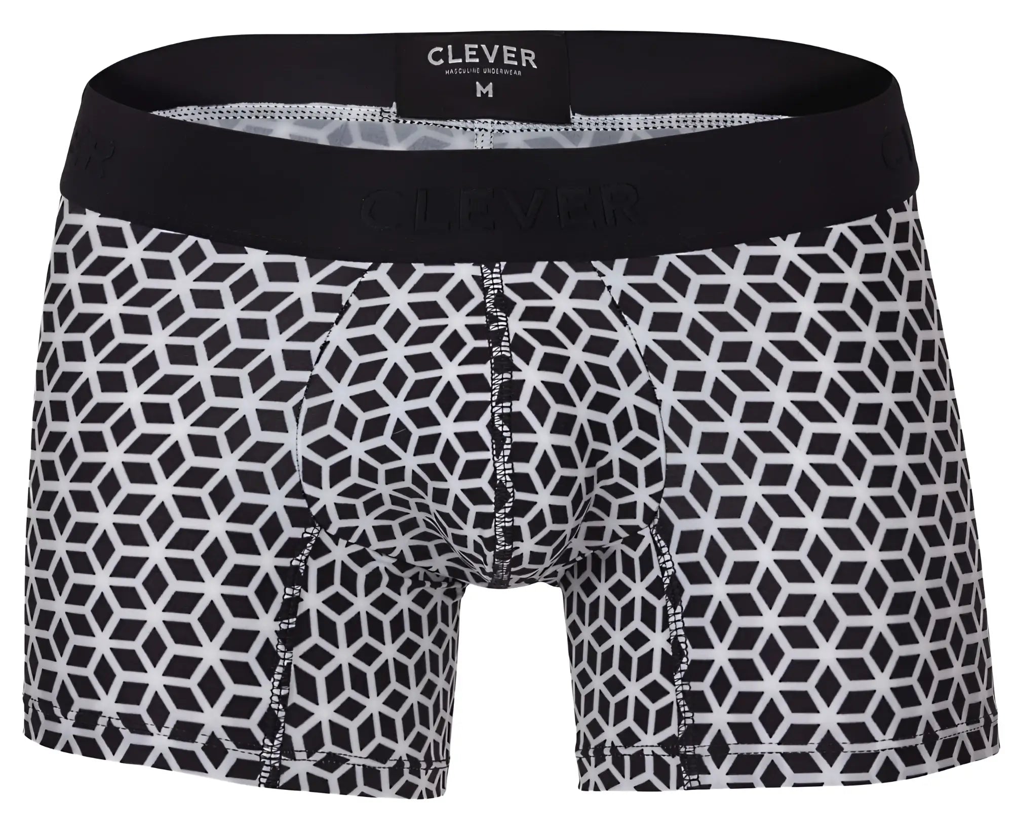 Black and white geometric patterned clever 1854 cuadricula trunks with black elastic waistband for comfortable wear