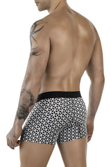 Clever 1854 Cuadricula trunks men’s boxer briefs in black and white geometric pattern with solid black waistband