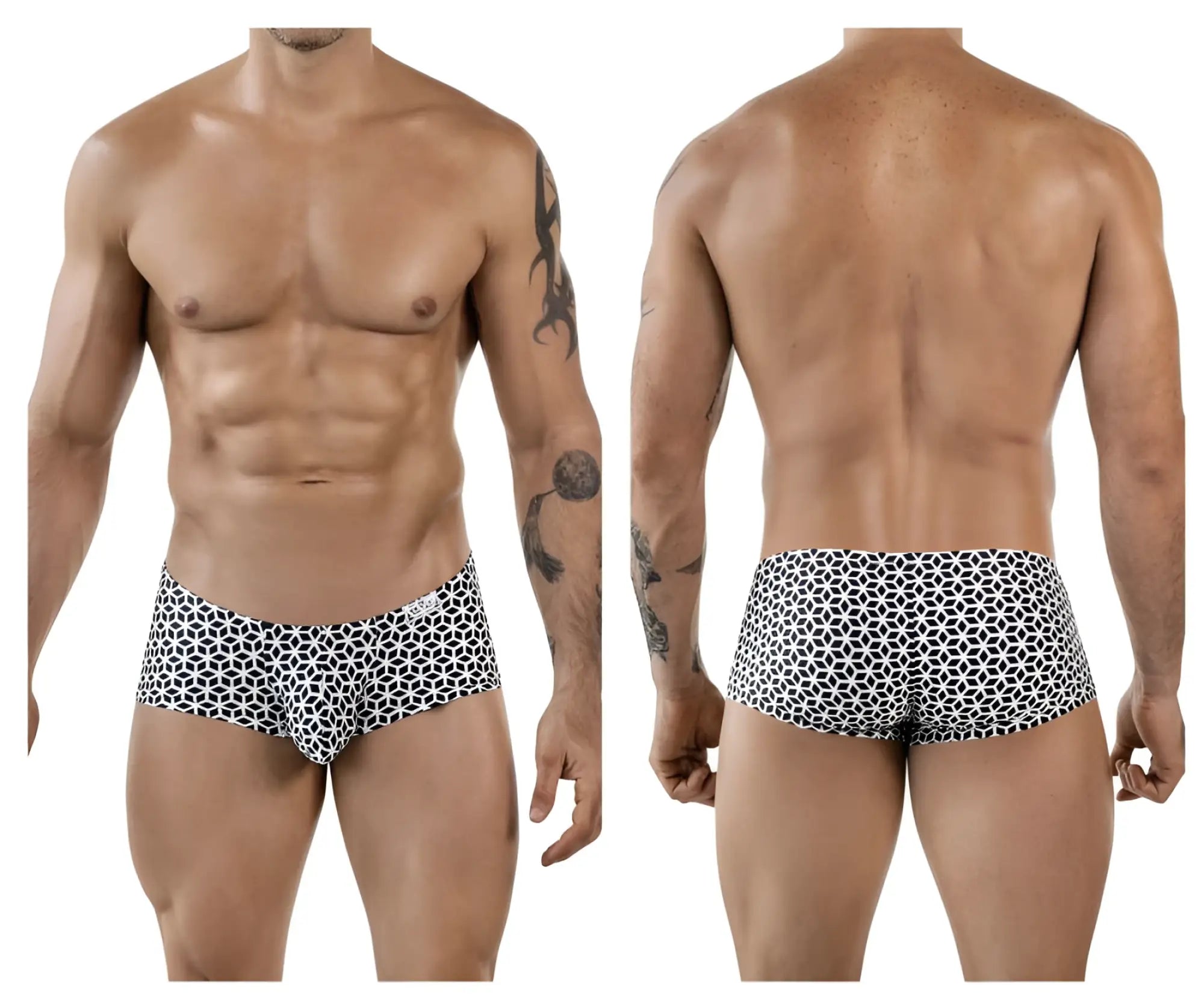 Black and white geometric patterned clever 1856 cuadricula trunks in white cotton for men