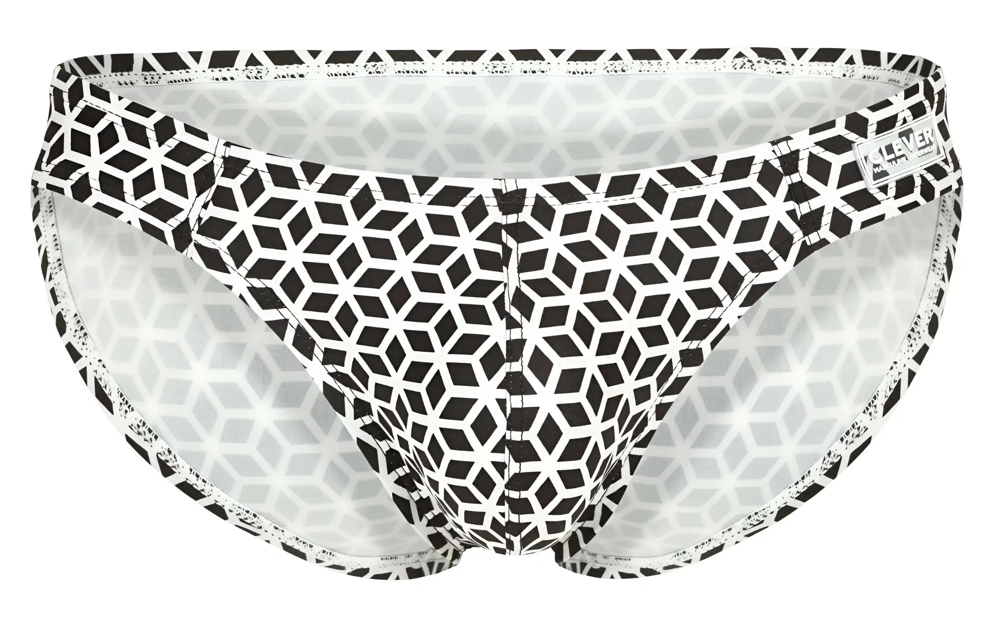 Black and white geometric patterned men’s briefs with subtle lace trim clever 1857 cuadricula bikini white