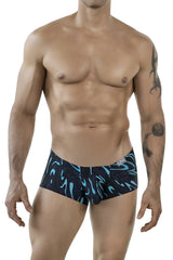 Men’s clever 1860 grosh trunks in dark blue with black and teal abstract wave-patterned briefs for comfortable wear