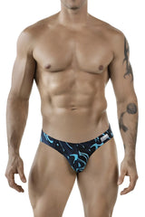 Clever 1861 Grosh bikini in dark blue with blue and black patterned sleek modern design men’s briefs front view