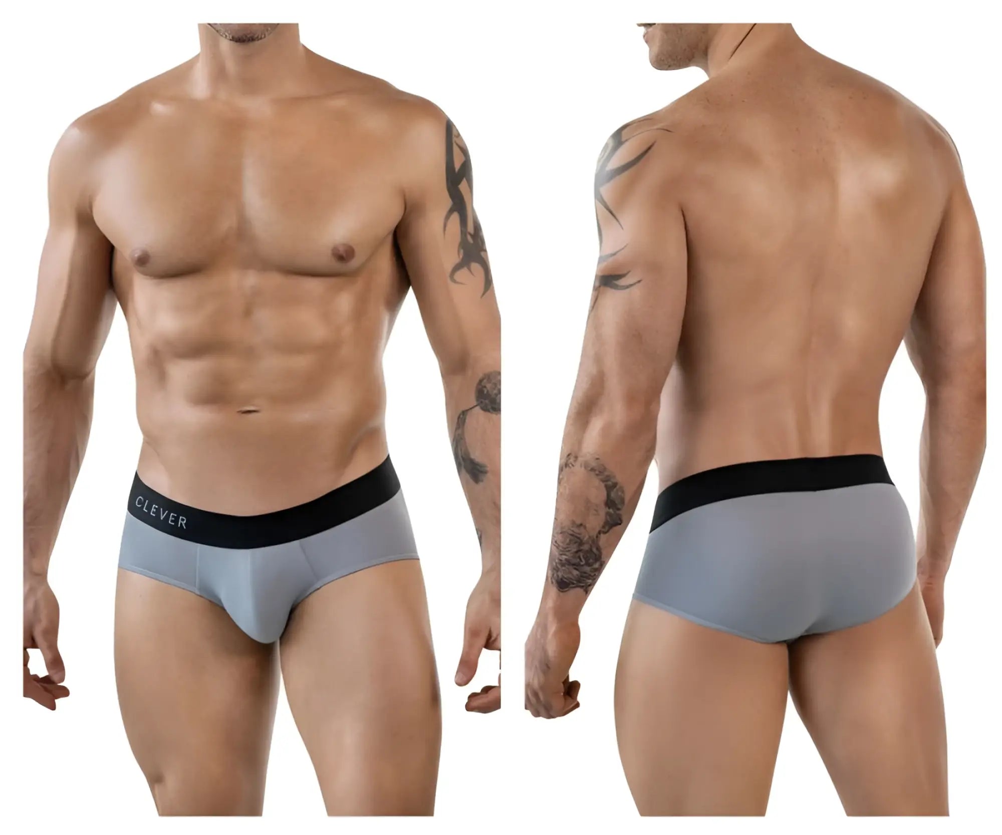 Gray clever 1862 oneal briefs with a black waistband featuring the brand name in white lettering front view